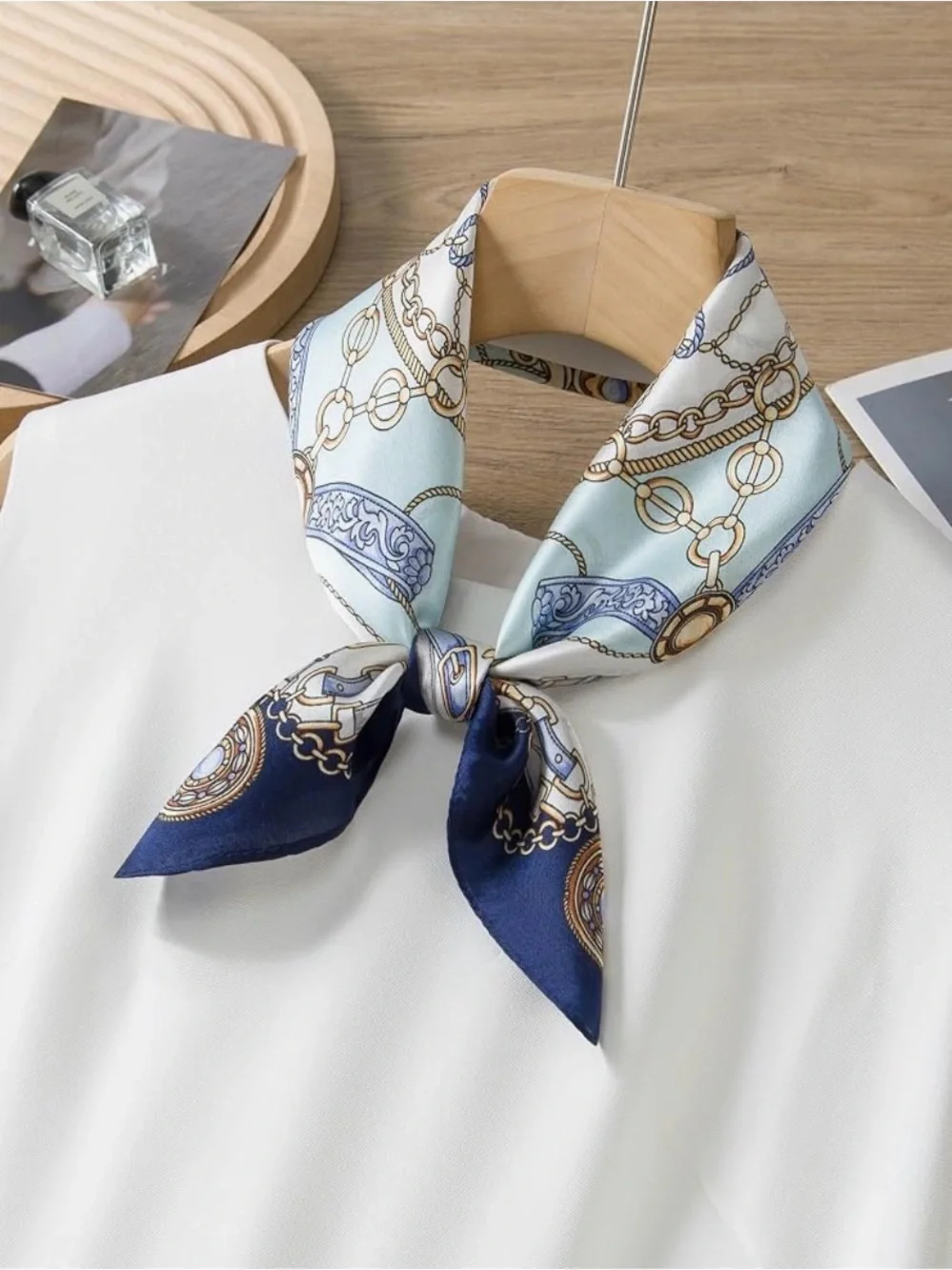 Designer Equestrian Print Neck Scarf - Blue & White